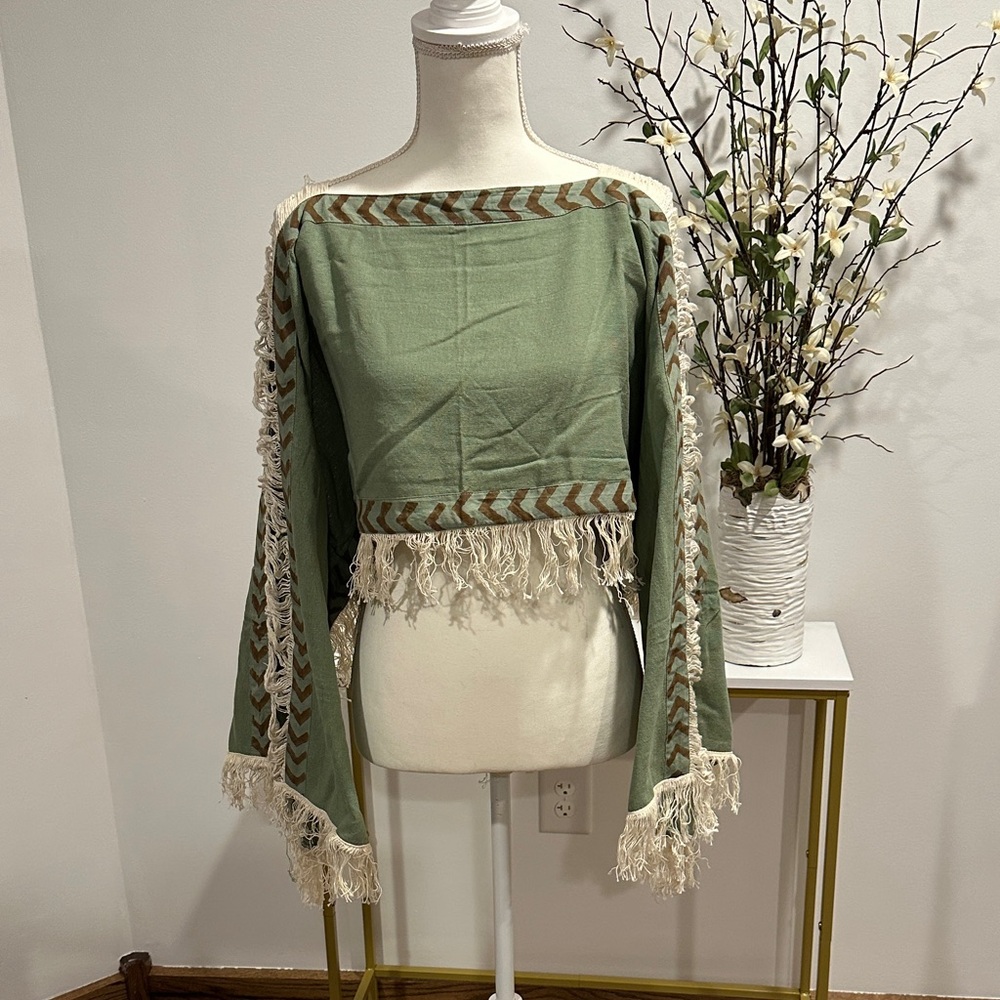 Boho Sage Fringed Top